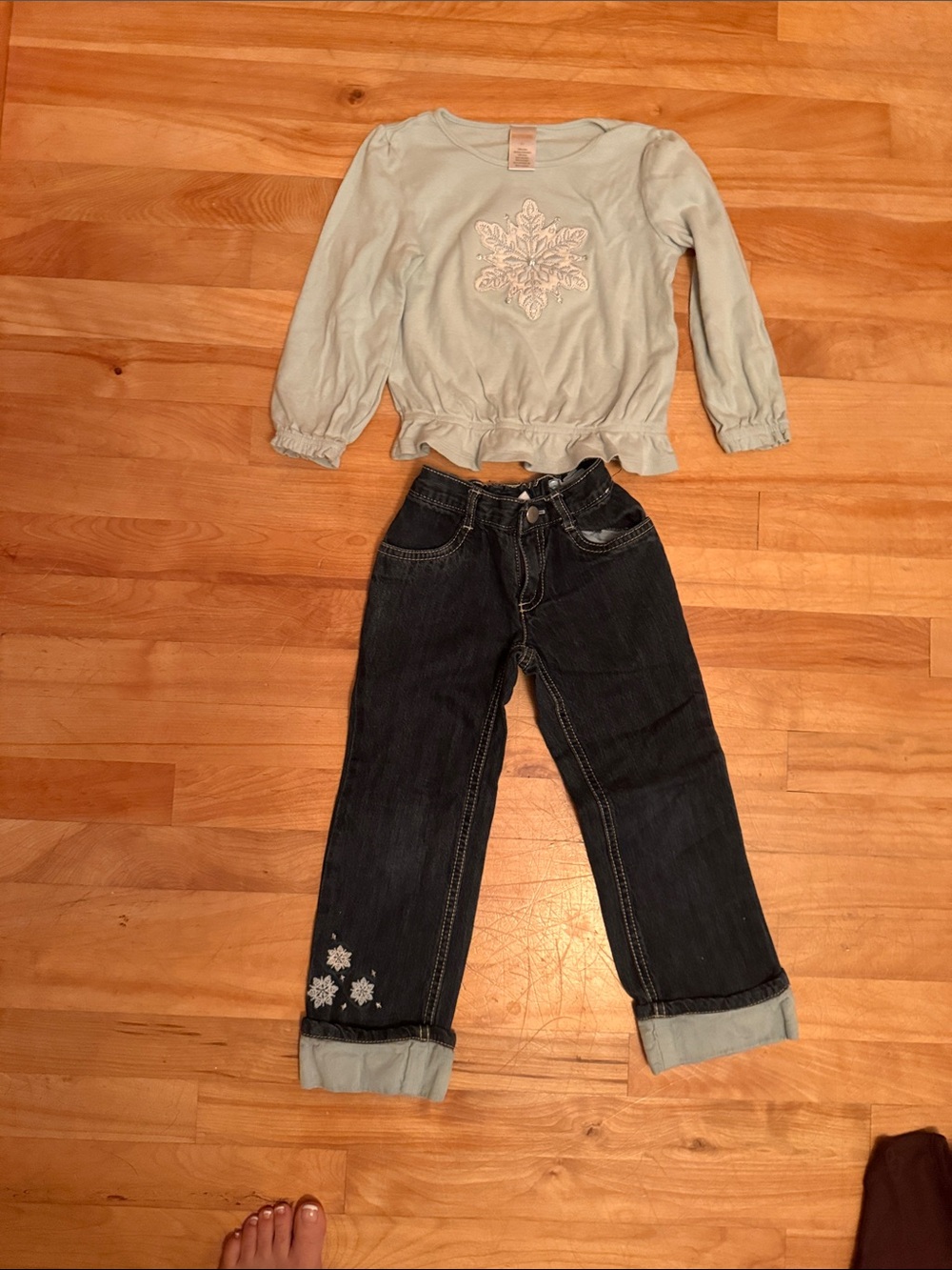 Gymboree Dark Denim Jeans with Light Blue Cuff and Snowflake Embroidery